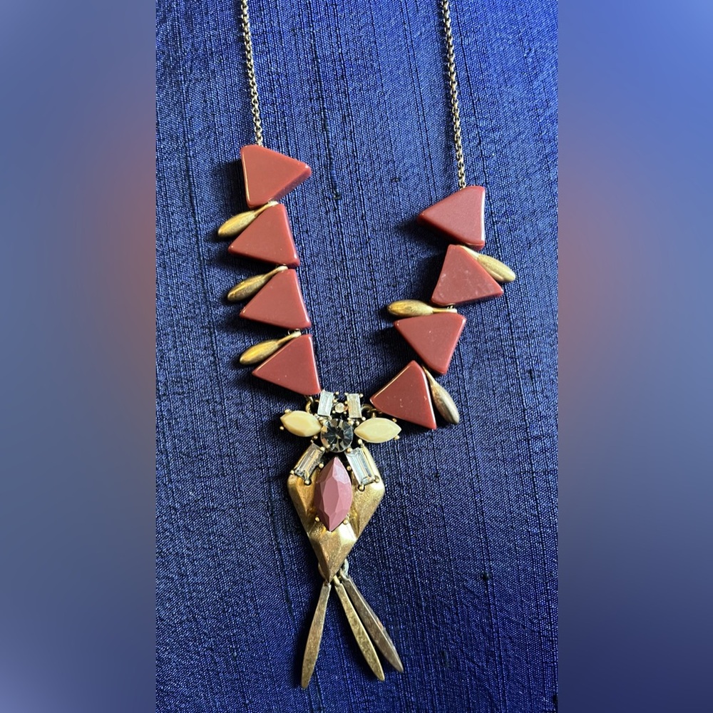 J. Crew Burgundy Triangles Geometric Statement Necklace Drop Pendant.
